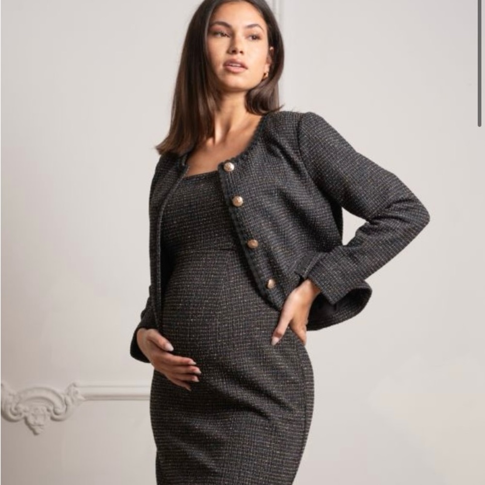 Seraphine Black Stretch Tweed Maternity Jacket